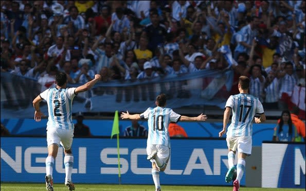 Lionel Messi celebrating for Argentina